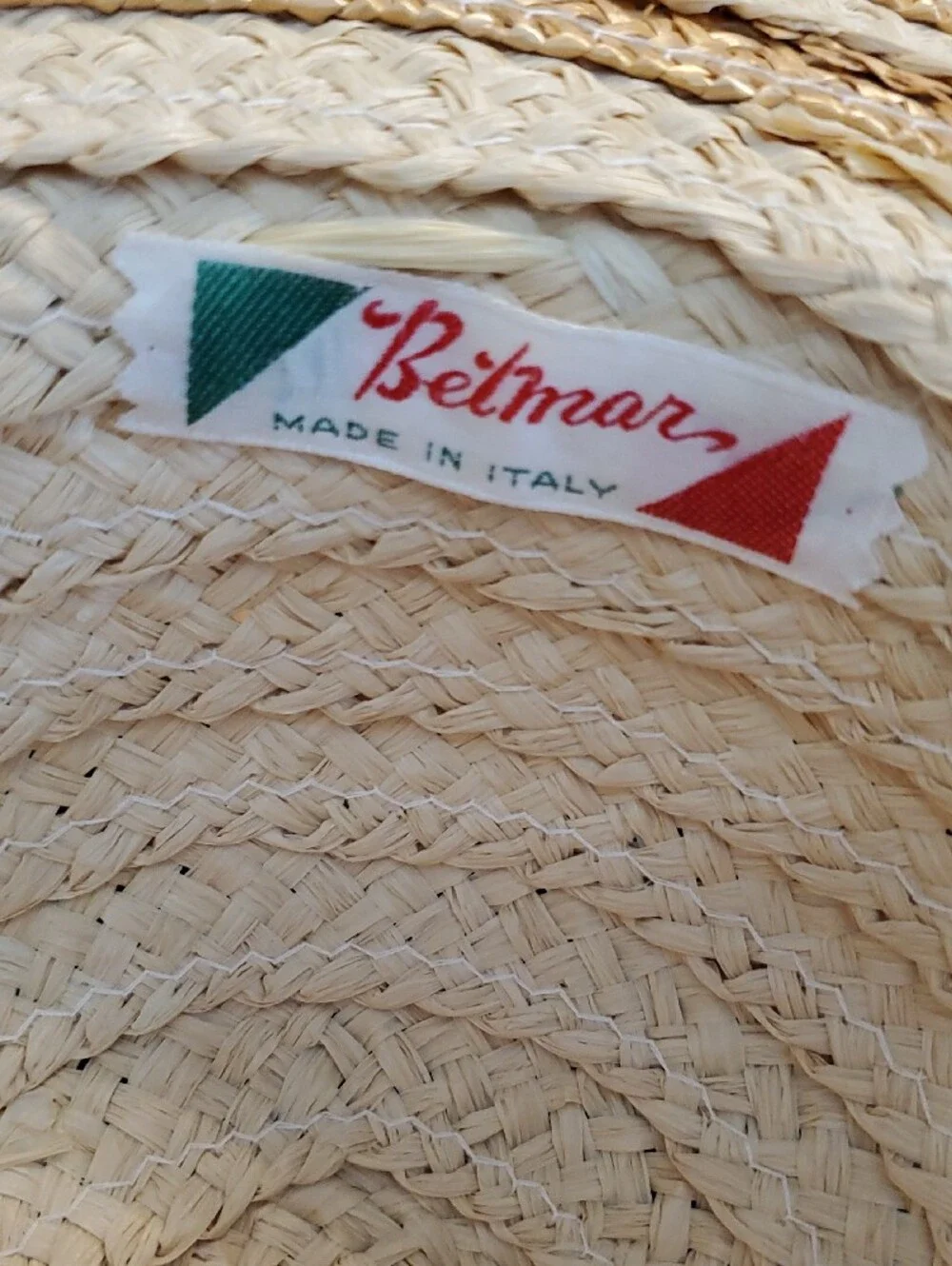 Betmar Italian Vintage Straw Sun Hat with Neutral Striped Design